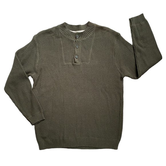 R&R Outdoors Henley Thermal Knit Sweater Olive Green Gorpcore Outdoor Rugged-M - Picture 10 of 10